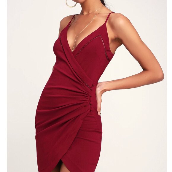 Free People Dylan Burgundy Wrap Mini Dress - Picture 6 of 8